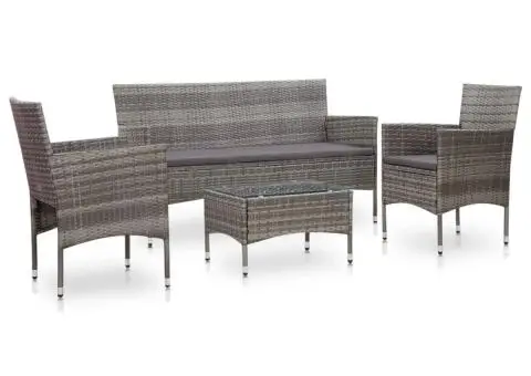 Set mobilier de grădină cu perne, 4 piese, gri, poliratan - 1/5