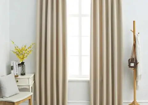 Draperii opace cu cârlige, 2 buc., bej, 140 x 245 cm - 1/5