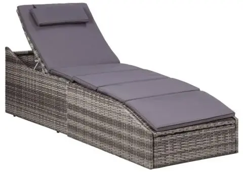 Șezlong cu pernă, gri, poliratan - 1/5