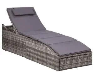 vidaXL Șezlong cu pernă, gri, poliratan