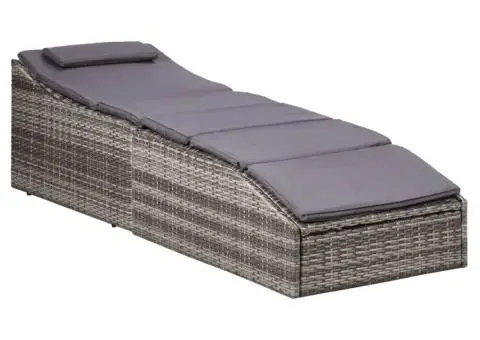 Șezlong cu pernă, gri, poliratan - 2/5