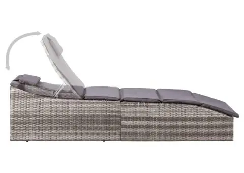 Șezlong cu pernă, gri, poliratan - 3/5