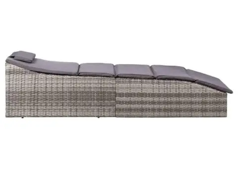 Șezlong cu pernă, gri, poliratan - 5/5
