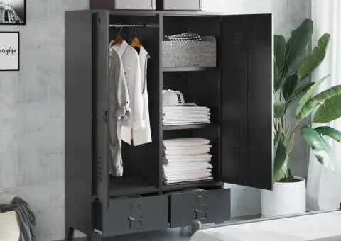 Șifonier, negru, 90 x 40 x 140 cm, oțel, industrial - 1/5