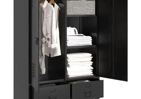 Șifonier, negru, 90 x 40 x 140 cm, oțel, industrial - 3/5