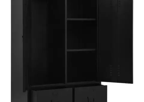 Șifonier, negru, 90 x 40 x 140 cm, oțel, industrial - 4/5