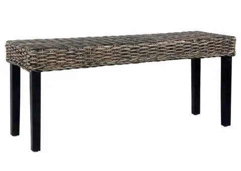 Bancă, negru, 110 cm, ratan kubu și lemn masiv de mahon - 1/5
