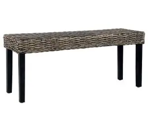 vidaXL Bancă, negru, 110 cm, ratan kubu și lemn masiv de mahon