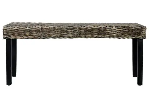 Bancă, negru, 110 cm, ratan kubu și lemn masiv de mahon - 2/5