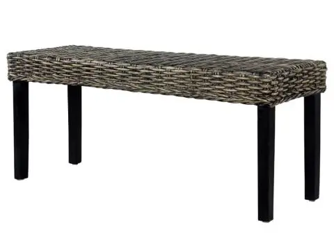 Bancă, negru, 110 cm, ratan kubu și lemn masiv de mahon - 5/5