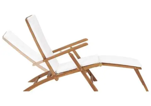 Șezlong cu pernă, alb crem, lemn masiv de tec - 2/5