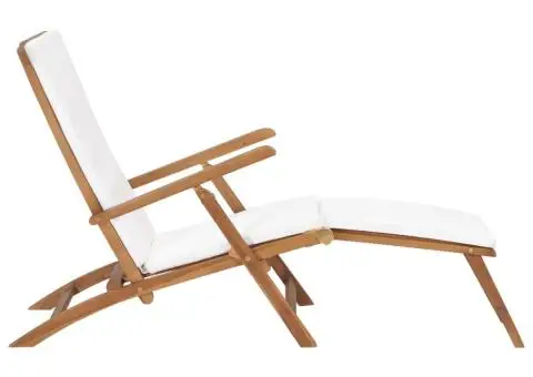 Șezlong cu pernă, alb crem, lemn masiv de tec - 3/5