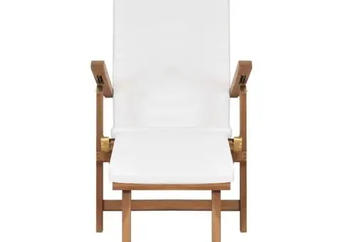 Șezlong cu pernă, alb crem, lemn masiv de tec - 4/5