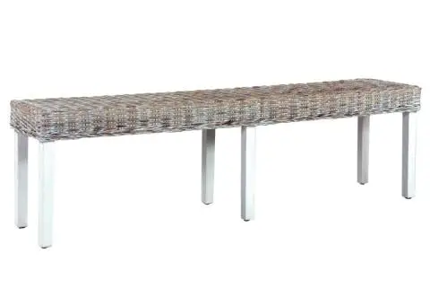 Bancă, alb, 160 cm, ratan kubu natural și lemn masiv de mango - 1/5