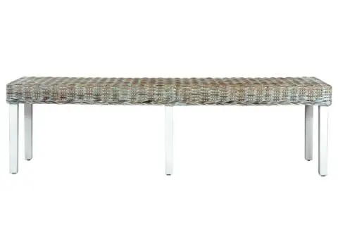 Bancă, alb, 160 cm, ratan kubu natural și lemn masiv de mango - 2/5