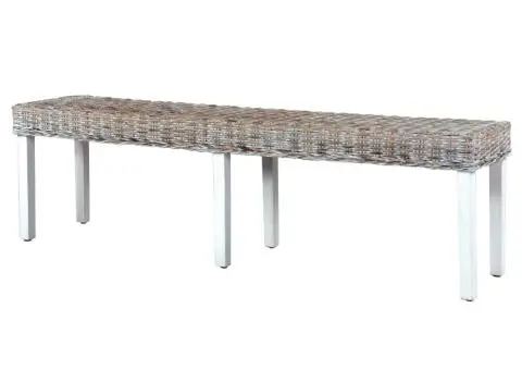 Bancă, alb, 160 cm, ratan kubu natural și lemn masiv de mango - 4/5