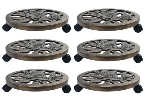 Suporturi de plante cu role, 6 buc., bronz, 38 cm, plastic - 1/5