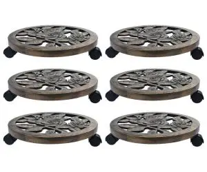vidaXL Suporturi de plante cu role, 6 buc., bronz, 38 cm, plastic