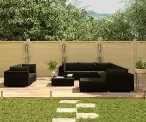vidaXL Set mobilier de grădină cu perne, 10 piese, negru, poliratan
