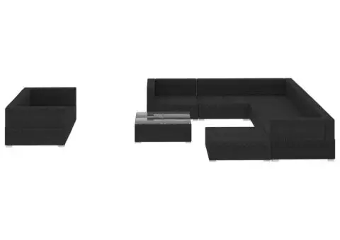 Set mobilier de grădină cu perne, 10 piese, negru, poliratan - 3/5