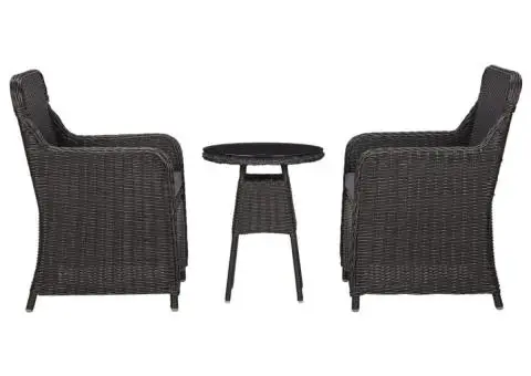 Set mobilier bistro de grădină cu perne 3 piese negru poliratan - 1/5