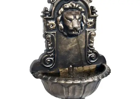 Fântână de perete cu design cap de leu, bronz - 1/5