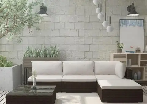 Set mobilier de grădină cu perne, 5 piese, maro, poliratan - 1/5