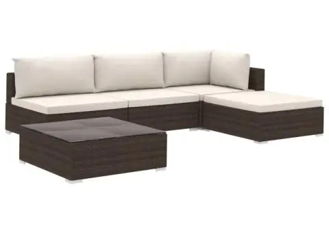 Set mobilier de grădină cu perne, 5 piese, maro, poliratan - 2/5