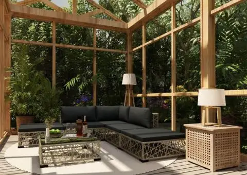 Set mobilier de grădină cu perne, 6 piese, gri, poliratan - 1/5