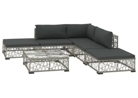 Set mobilier de grădină cu perne, 6 piese, gri, poliratan - 2/5