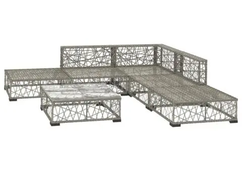 Set mobilier de grădină cu perne, 6 piese, gri, poliratan - 3/5