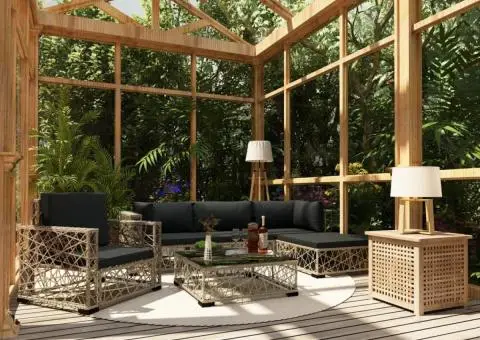 Set mobilier de grădină cu perne, 6 piese, gri, poliratan - 1/5