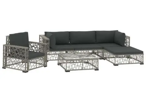 Set mobilier de grădină cu perne, 6 piese, gri, poliratan - 2/5