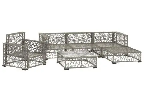 Set mobilier de grădină cu perne, 6 piese, gri, poliratan - 3/5