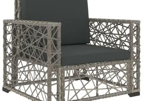 Set mobilier de grădină cu perne, 6 piese, gri, poliratan - 4/5