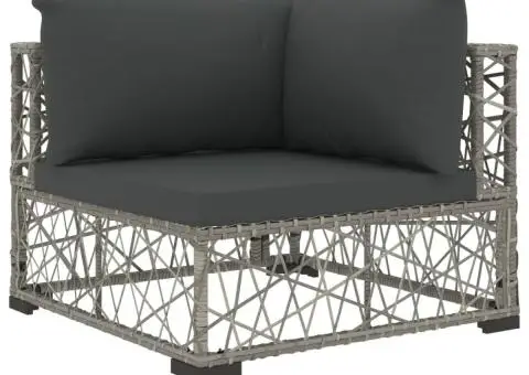 Set mobilier de grădină cu perne, 6 piese, gri, poliratan - 5/5