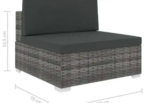 Scaun modular de mijloc, 1 buc., gri, poliratan, cu perne - 5/5