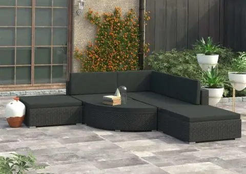 Set mobilier de grădină cu perne, 6 piese, negru, poliratan - 1/5