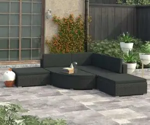 vidaXL Set mobilier de grădină cu perne, 6 piese, negru, poliratan