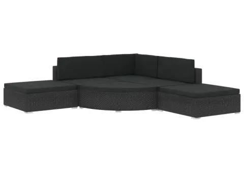Set mobilier de grădină cu perne, 6 piese, negru, poliratan - 2/5