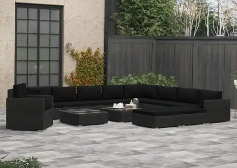 Set mobilier de grădină cu perne, 13 piese, negru, poliratan - 1/5