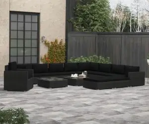vidaXL Set mobilier de grădină cu perne, 13 piese, negru, poliratan