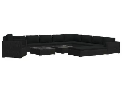 Set mobilier de grădină cu perne, 13 piese, negru, poliratan - 2/5