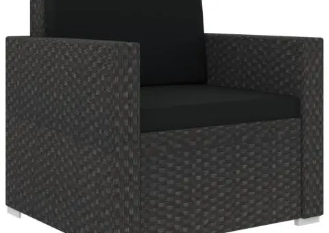 Set mobilier de grădină cu perne, 13 piese, negru, poliratan - 4/5