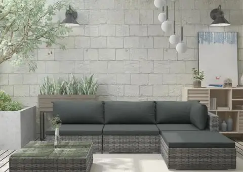 Set mobilier de grădină cu perne, 5 piese, gri, poliratan - 1/5