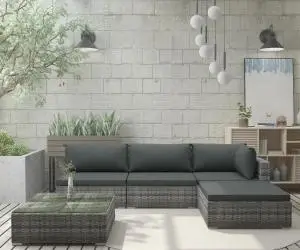 vidaXL Set mobilier de grădină cu perne, 5 piese, gri, poliratan