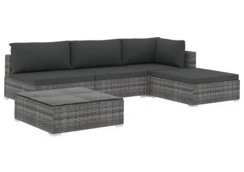 Set mobilier de grădină cu perne, 5 piese, gri, poliratan - 2/5