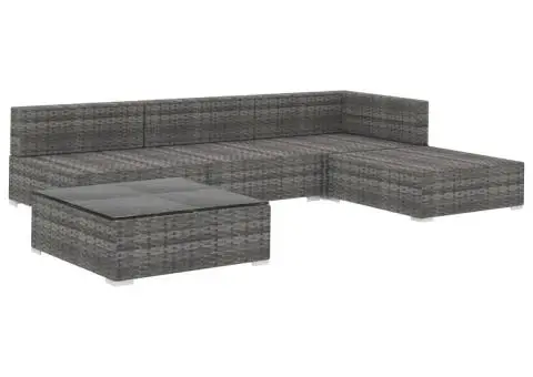 Set mobilier de grădină cu perne, 5 piese, gri, poliratan - 3/5