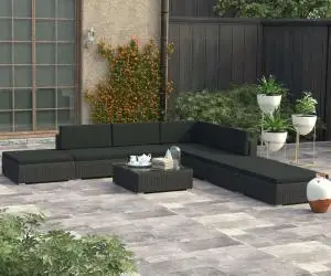 vidaXL Set mobilier de grădină cu perne, 8 piese, negru, poliratan