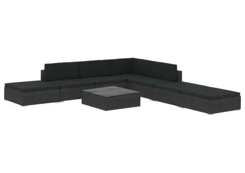 Set mobilier de grădină cu perne, 8 piese, negru, poliratan - 2/5